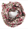 Les Belles Vagabondes Malmo cotton square scarf, pink, red and green print, coiled