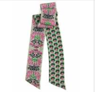 Les Belles Vagabondes Manon silk bandeau, pink and green print on cream