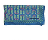 Les Belles Vagabondes Mini Albertine silk scarf, green print on blue, folded