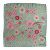 Les Belles Vagabondes mini shippo silk scarf in gris, pink flower print on sage green