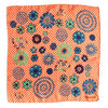 Les Belles Vagabondes mini shippo silk scarf in orange, flower circle print on gingham, laid flat