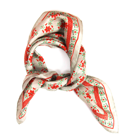 Les Belles Vagabondes Natasha mini silk scarf, coral floral print, knotted