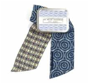 Les Belles Vagabondes Peony silk bandeau in blue with its gift tin