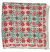 Les Belles Vagabondes square silk scarf, red flowers and green leaves on cream, flat lay