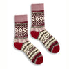 Lisa B Fairisle wool cashmere crew socks in rosewood with red and cream Fair Isle pattern and red heel and toe