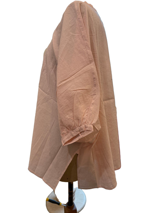 LOOM In the Pink pale pink blouse, side view showing the tabbed sleeve