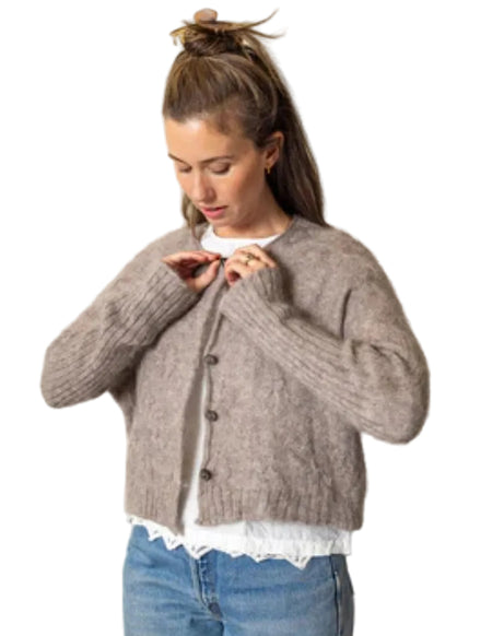 Luna mohair and merino diamond cardigan in oatmeal