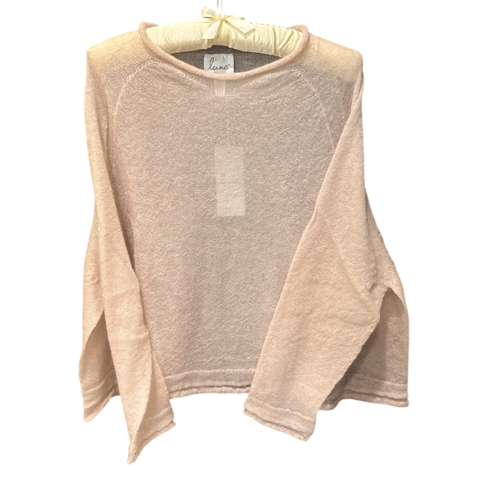 Luna mohair raglan sleeve roll neck knit in pale pink