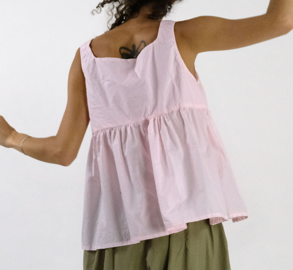 Manuelle Guibal Deb Fluflu cotton camisole top in pale pink, worn back view