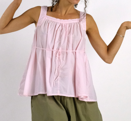Manuelle Guibal Deb Fluflu cotton camisole top in pale pink, worn front view