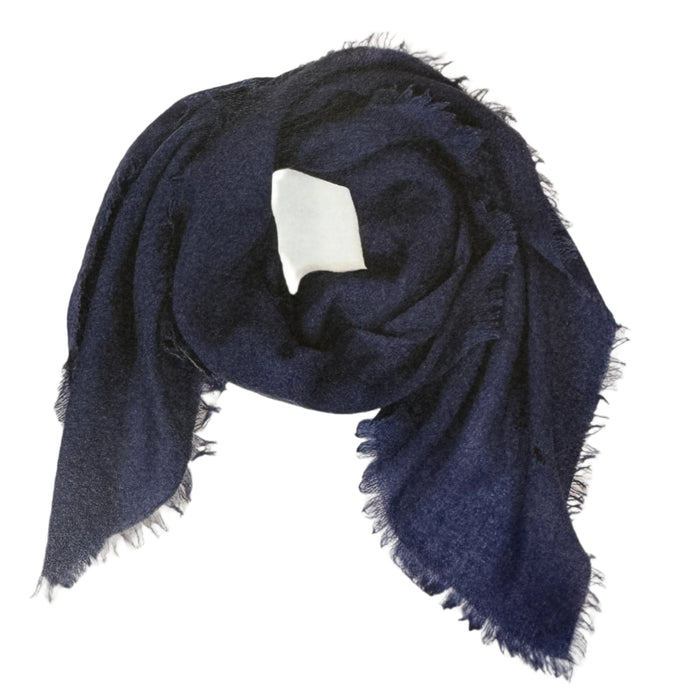 Manuelle Guibal Lowo fringed wool scarf in midnight blue, draped