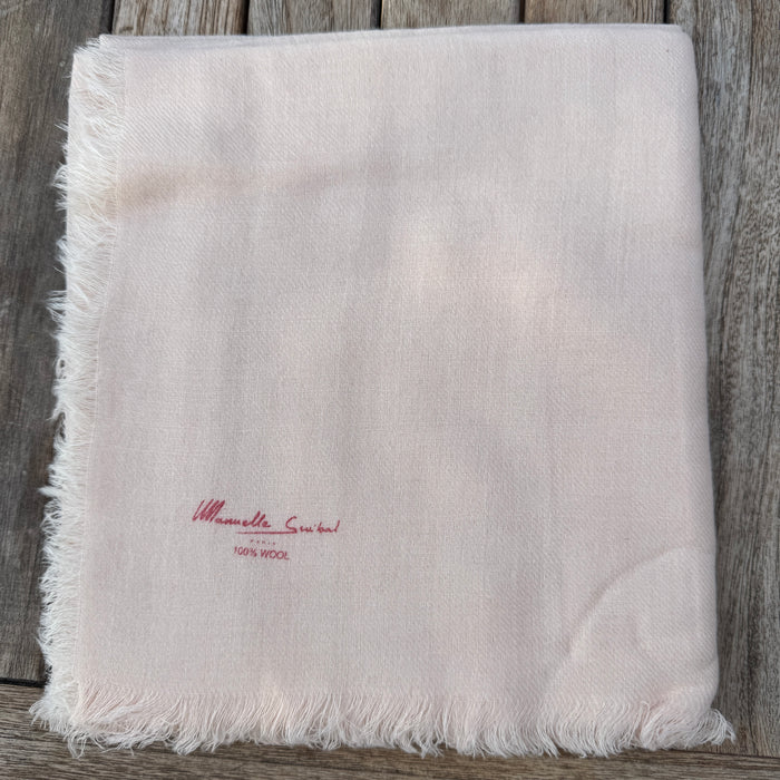 Manuelle Guibal Lowo fringed wool scarf in palest apricot, folded flat