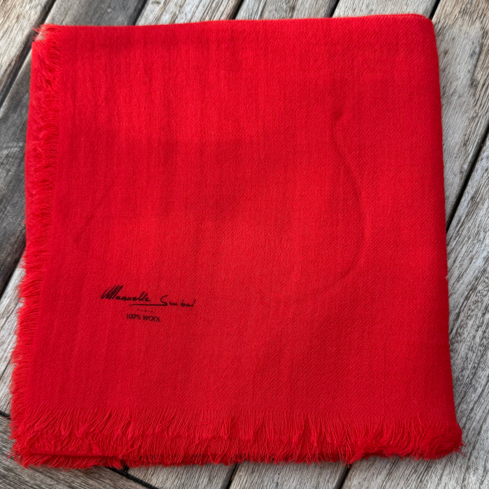 Manuelle Guibal Lowo fringed wool scarf in red, folded flat