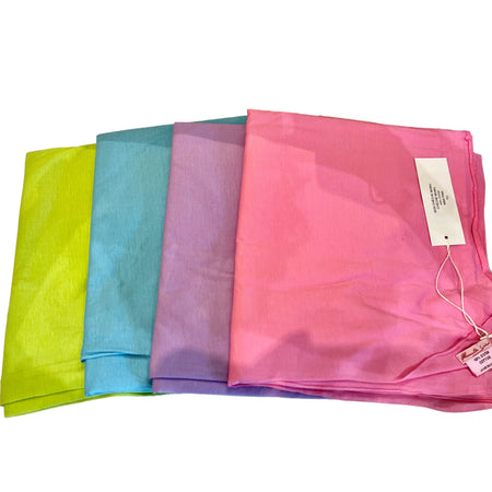 Manuelle Guibal Mumu scarf sarong wraps folded in lime, aqua, lilac and pink