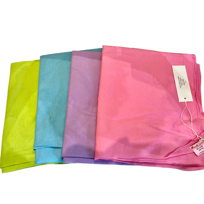 Manuelle Guibal Mumu scarf sarong wraps folded in lime, aqua, lilac and pink