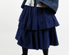 Manuelle Guibal Yizik tiered cotton skirt in navy, close view of the two tiers