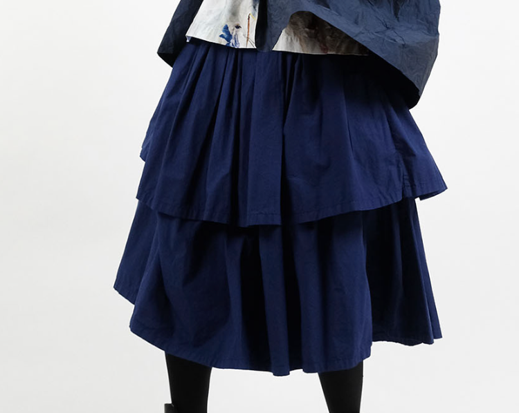 Manuelle Guibal Yizik tiered cotton skirt in navy, close view of the two tiers