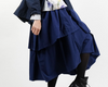 Manuelle Guibal Yizik tiered cotton skirt in navy, worn side view