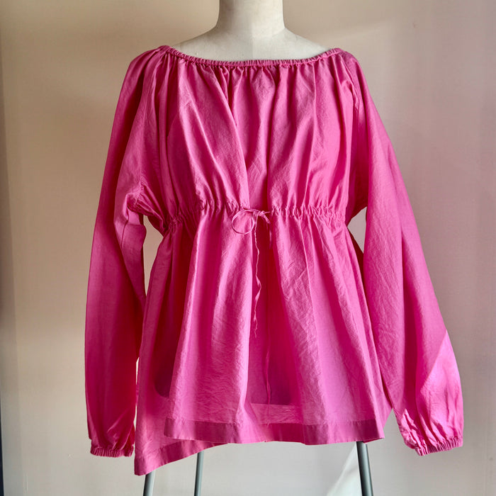 Manuelle Guibal Yoyi cotton and silk blouse in hot pink with drawstring waist