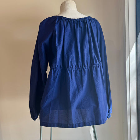Manuelle Guibal Yoyi cotton and silk blouse in imperial blue, back view