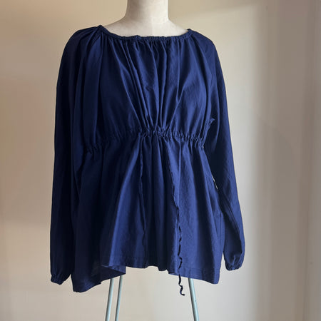 Manuelle Guibal Yoyi cotton and silk blouse in imperial blue with drawstring waist