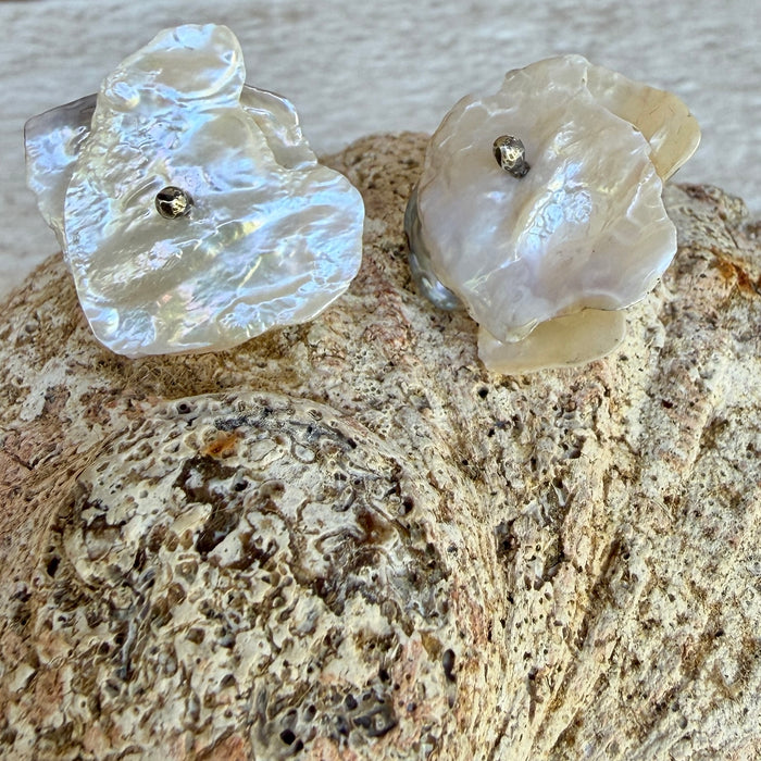 Mary Odorcic cornflake keshi pearl stud earring, large, alternate view