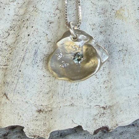 Mary Odorcic sapphire and diamond keshi pendant, alternate view