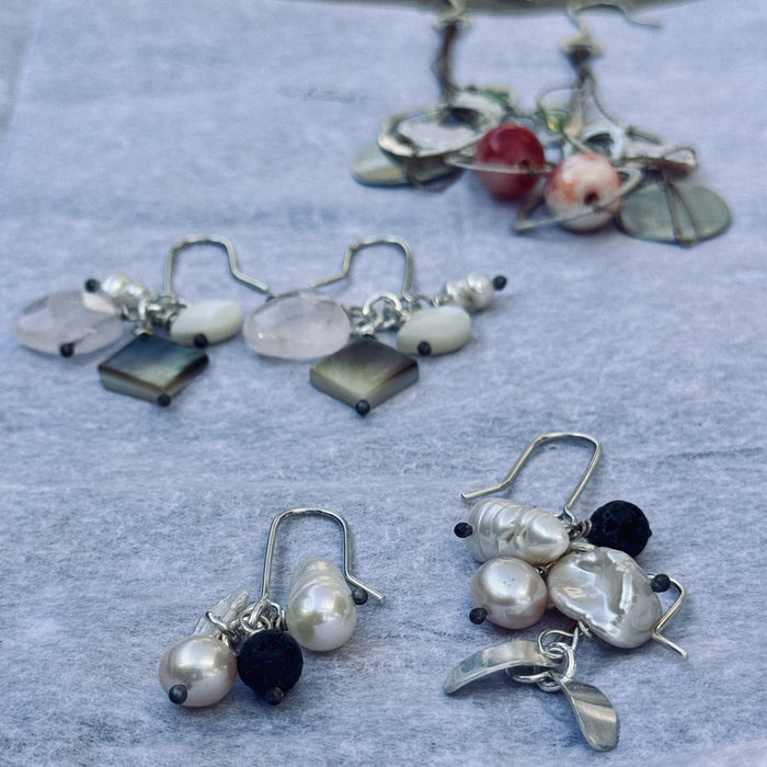 Mary Odorcic small silver hook earrings with pearls and beads