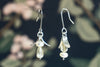 Mary Odorcic small silver hook earrings with white pearl and citrine bead, asymmetrical