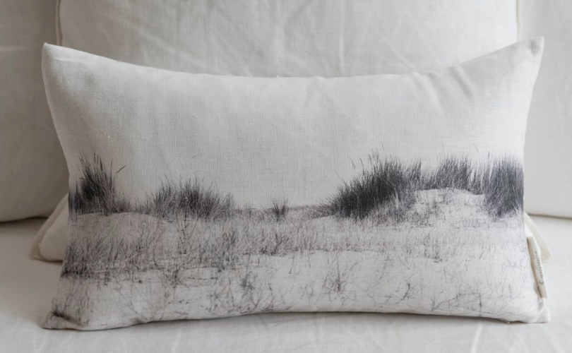 Melissa Stewart oblong linen cushion printed with dune grass
