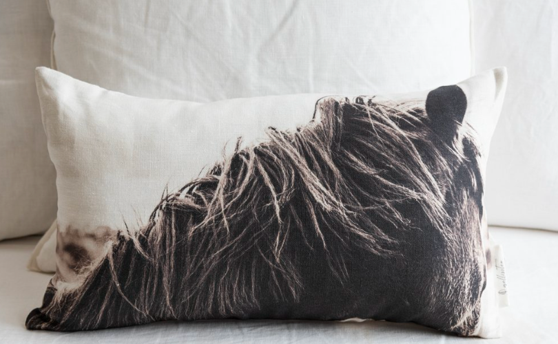 Melissa Stewart oblong linen cushion printed with a horse's mane
