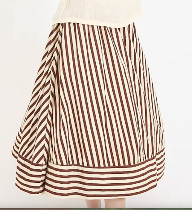 Metta Melbourne Ash A-line skirt in coco stripe, side view