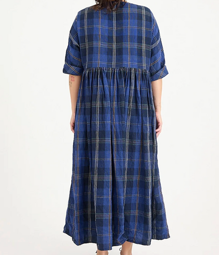 Metta Melbourne Boating dress in blue check, worn