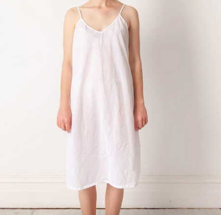 Metta Melbourne Imogen cotton voile slip in antique white, worn