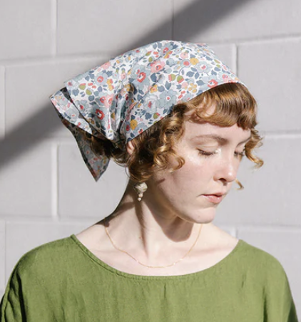 Metta Melbourne Liberty head scarf in Betsy floral print, worn tied