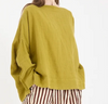 Metta Melbourne Sailor linen top in chartreuse, worn
