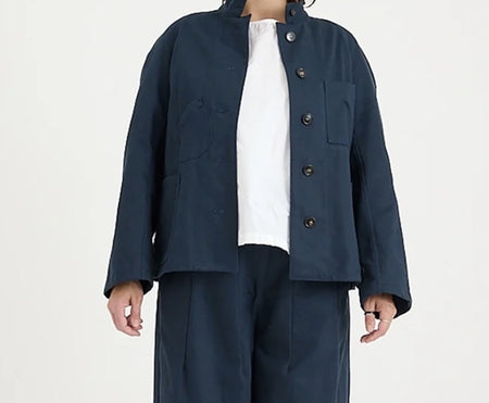 Metta Melbourne Train driver's jacket in navy, worn front view
