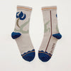 Nancybird Blue Flower cotton socks in stone with bold blue floral print and navy heel and toe