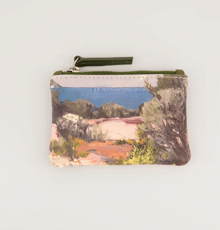 Nancybird zip card purse with flannel landscape print of coast and bush