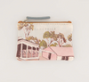 Nancybird zip card purse with shack print of pink houses and gum trees