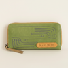 Nancybird long zip leather wallet in olive green with embossed line design