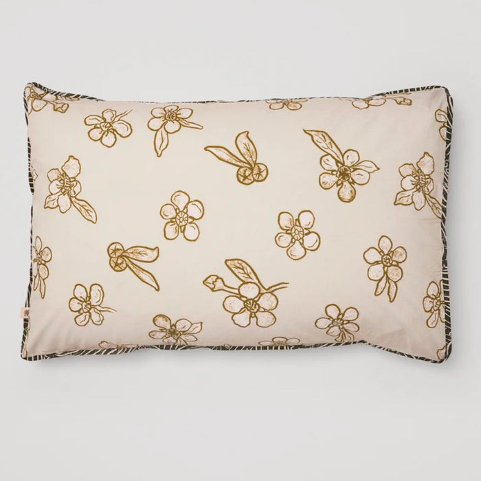 Nancybird cotton pillow case in tea tree print, mustard flowers on cream