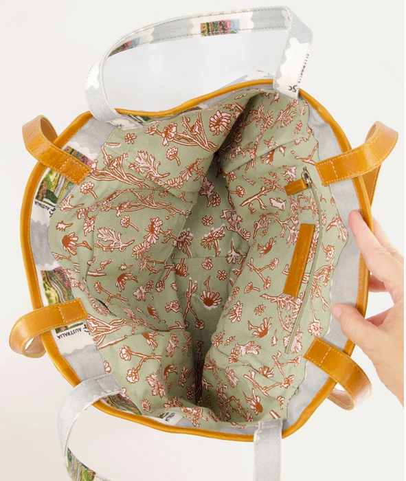 Inside the Nancybird stamp tote bag showing the floral printed lining