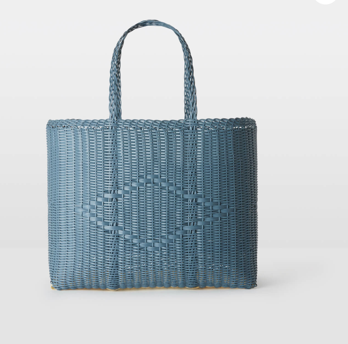 Palorosa diamond weave handwoven tote basket, small, in palo blue