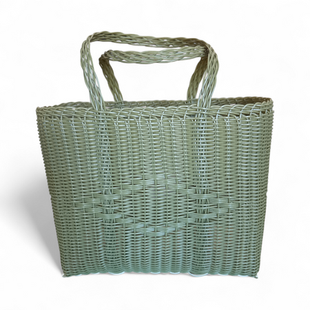 Palorosa diamond weave handwoven tote basket, small, in pistachio