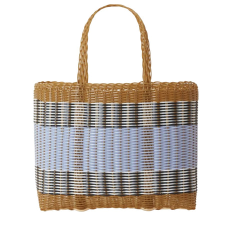 Palorosa Mercado two tone market basket in blue lilac and tobacco, handwoven medium shopping basket
