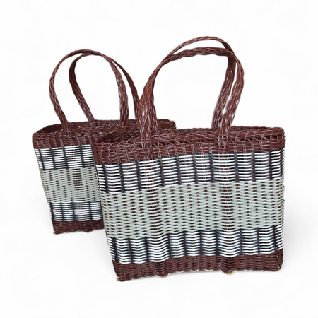 Palorosa Mercado two tone market basket, small, in chocolate and palm, alternate view