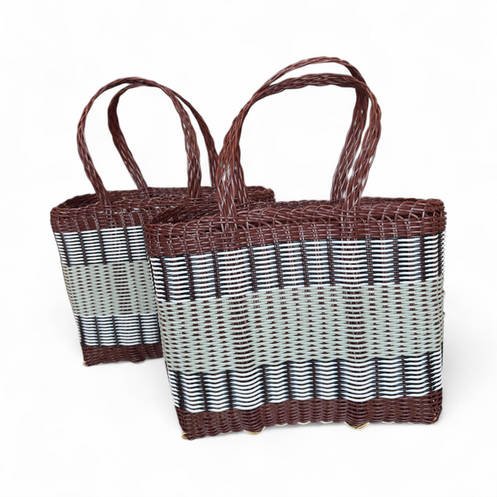 Palorosa Mercado two tone market basket, small, in chocolate and palm, alternate view