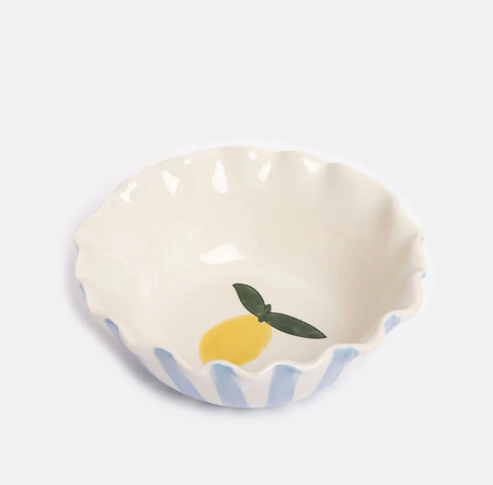 Scarpa Imports stripey fluted dessert bowls in blue stripe and lemon