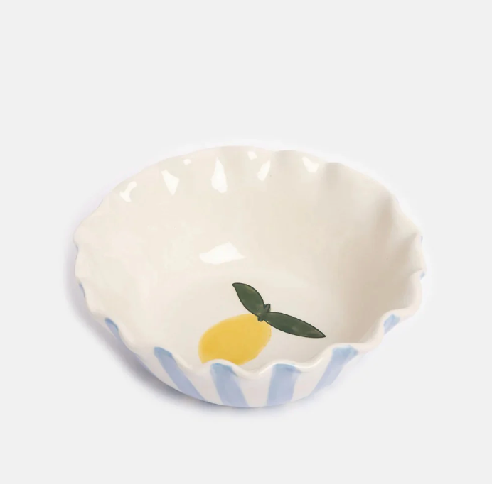 Scarpa Imports stripey fluted dessert bowls in blue stripe and lemon